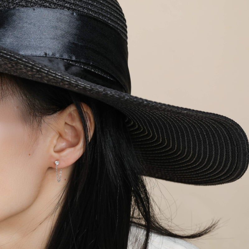 S.Leaf Cubic Zirconia Stud Earrings with Chain Sterling Silver Dangle Earrings for Women (cz-silver) - Image 4